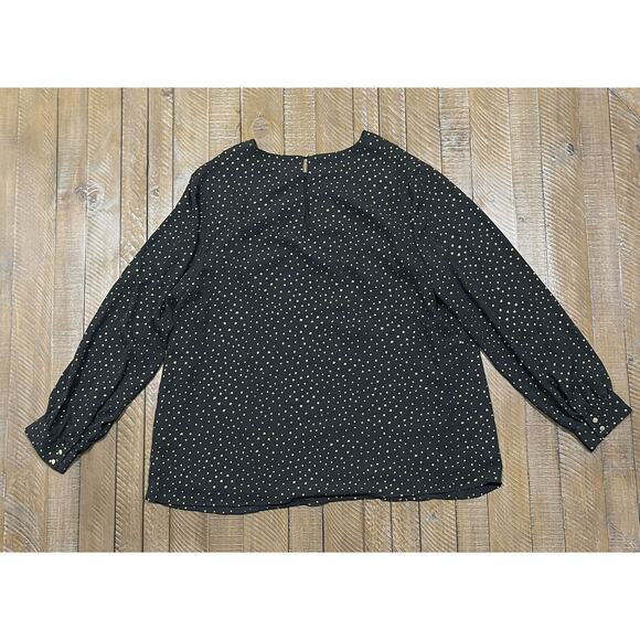 Ava Viv 1X Top Womens Plus Size Scoop Neck Blouse Back Gold Pullover Pleated - Picture 2 of 7